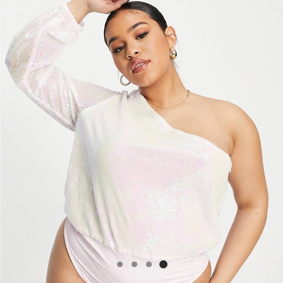 NYE One Shoulder Iridescent Pink Plus Size Bodysuit - Picture 5 of 5